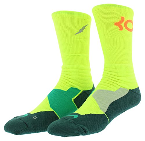 Nike KD Hyper Elite Basketball Crew Socks (Dri-FIT) (L, VOLT/EMRGRN/(TOTAL ORANGE))