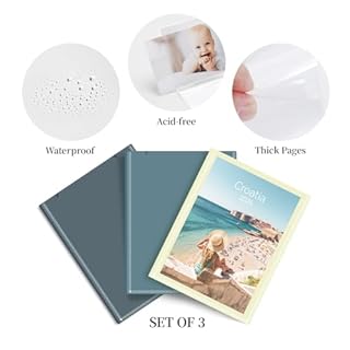 Vienrose Petit Album Photo 10x15 cm – Set de 3 Albums Pochette Couverture Personnalisable – Bleu Foncé + Bleu Gris + Beige – 26 Pages Soit 52 Photos