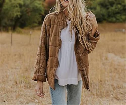 Women's Causal Lightweight Quilted Jackets Long Sleeve Zip Up Warm Winter Coats with Pockets4