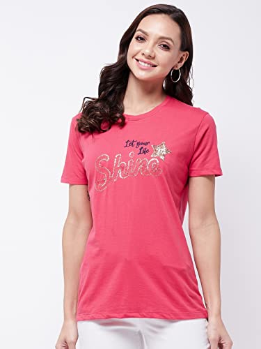 Image of Modeve Women Printed Cotton Blend Half Sleeve Round Neck T-Shirt for Summer