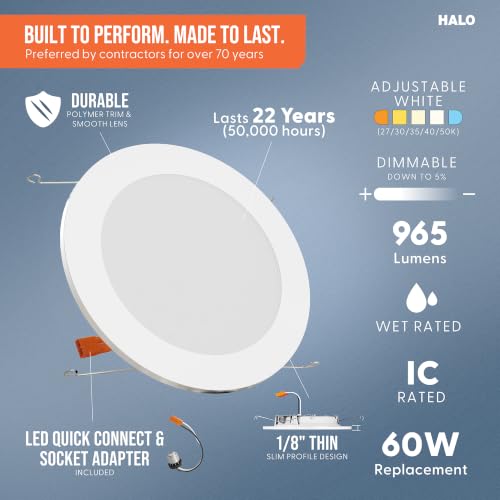 HALO HLBT 6 inch LED Recessed Light Slim Trim Retrofit 5CCT 765lm 6PK - image 3