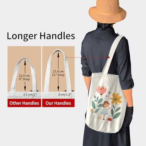 Image of itgowisa Canvas Tote Bag with Zipper Pocket, Travel Shopping Book Bag for Women, Gifts for Teachers, Nurses, Plant Lovers