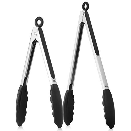Benewell 2 Pack Kitchen Food Tongs, 9’’ & 12’’ Stainless Steel Cooking Tongs