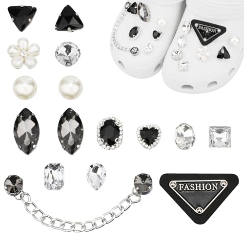 16PCS Luxe Breloques en Cristal de Diamant pour Chaussures, Charmes de Chaussures Bling avec Chaîne en Métal, Breloques de Décoration de Chaussures à la...