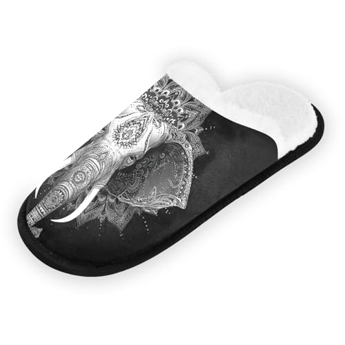 Retro Elephant Black Bohemian Slippers For Women Men Soft Memory Foam Non-Slip Animal Winter Indoor House Shoes Travel Slipper2