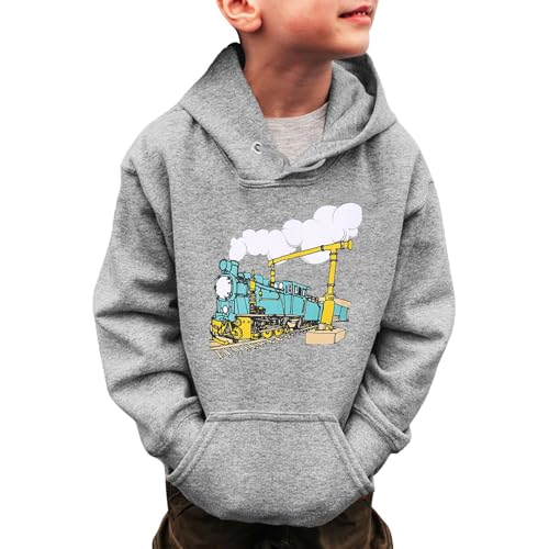 Genérico Sudaderas Hombre Futbol Sudadera con Capucha de Manga Larga con diseño de autobús y Coche para niños y niñas de 3 a 14 años Hombre Original (Grey, 7-8 Years)