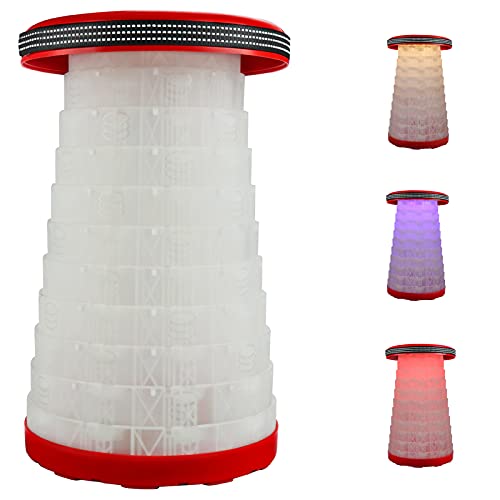 Otinlai Portable Telescopic Stool 3 Model Led Lighting Telescoping Sitting Stool Folding Stool Portable Seats Camping Stool Retractable Stool Adjustable Height (Modern with Light, Red)