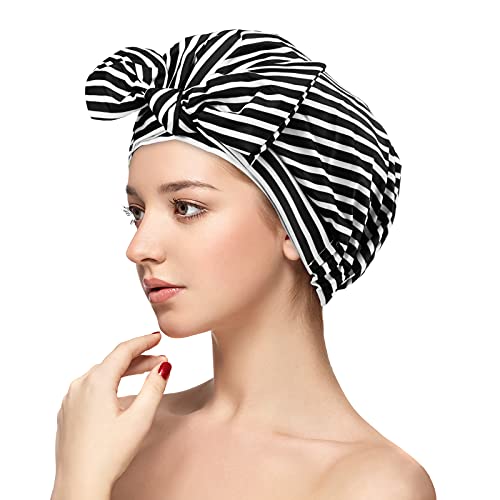 PRETFEORY Shower cap, Waterproof Reusable bonnet for Women take Shower Bathing SPA Make up Washing face (Stripe)