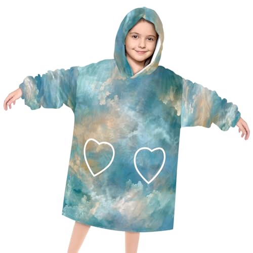 Pardick Wearable Blanket Hoodie for Kids, Blue Tie Dye Fleece Sweatshirt Blanket Oversized Blanket Sweatshirt with Pocket Flannel Warm Hooded Blanket 6-10 Year Old Girl Boy Gift, One Size