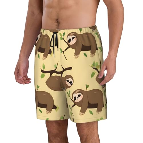Cute Sloths On Yellow Lemons Print Men's Beach Pants Lightweight Quick-Dry Swim Pants with Mesh Lining for Men2