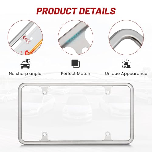 RED WOLF Chrome Polished Mirror License Plate Frame Stainless Steel Without Obstruction Car Slim Silver License Plate Holder Rustproof Unbreakable with Screws 6 x 12” Universal for Car Van (1-Pack) by RED WOLF - Image 4