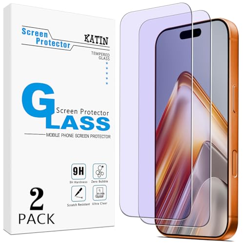KATIN 2 Pack Anti-Blue Light Screen Protector for iPhone 17 Pro Max 6.9", 9H Tempered Glass Film, Anti Scratch, Bubble Free, Case Friendly