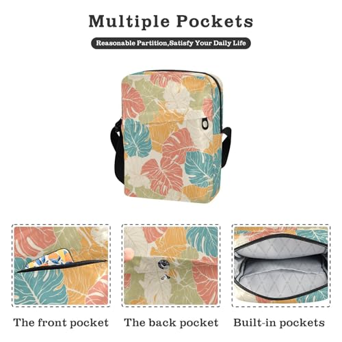 KLL Beige Simple Palm Leaves small messenger bag for men Vegan Leather cross body bag men Travel Woman Shoulder Handbags2