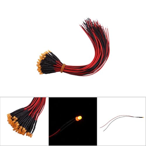 Diode LED 3mm orange pré-câblée 12V CC composant éclairage électronique pack de 50 - 3