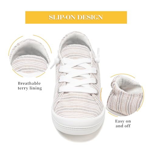 Image of FUNKYMONKEY Slip-On Canvas Sneakers for Women, Comfortable Lightweight Lace-Up Flat Casual Tennis Shoes Breathable Walking Shoes for Everyday Wear