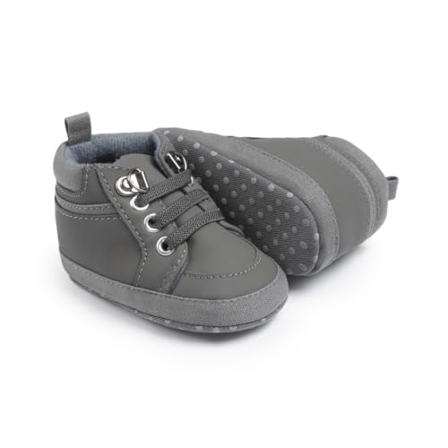 Image of Meckior Toddler Baby Boys Girls High Tops Ankle Sneakers Soft Anti-Slip Sole PU Leather Moccasins Infant Newborn Prewalker First Walking Crib Shoes