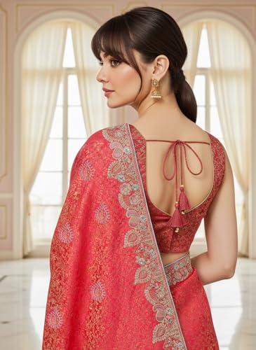 Image of Glory Sarees Women's Pure Soft Silk Banarasi Saree Traditional Embroidery Paisley Border With Blouse Piece (Qualamkars 103 Parent A)
