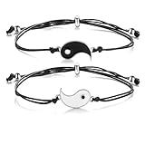 pulsera ying yang pareja Excelente material: se compone de una cuerda de cera negra de alta calidad y una aleación. Tiene un buen acabado, no es fácil de alérgico y cómodo de llevar. La pulsera de cuerda trenzada resistente al desgaste se adapta a cualquier muñeca.