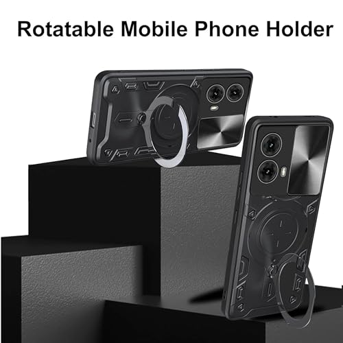 Image of SPAZY CASE Samsung Galaxy M06 5G / F06 5G Back Case | Hybrid Case with 360 Degree Rotating Finger Ring Holder + Slider Shutter Camera Protection Case for Samsung Galaxy M06 5G / F06 5G - Black