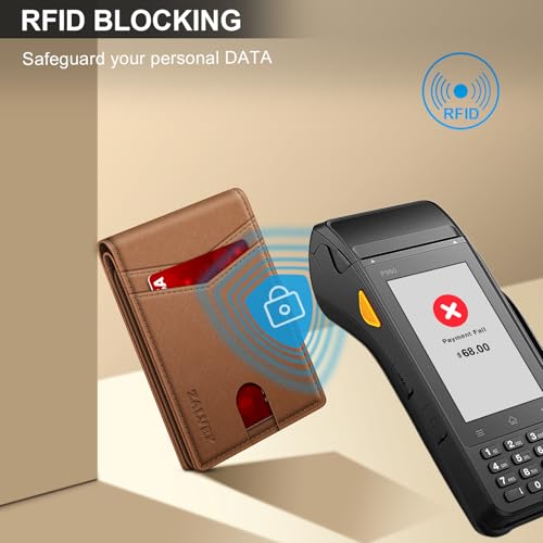 Image of Wallet for Men Slim RFID Blocking Leather Credit Card Holder Wallet for 14 Cards, Bifold Minimalist Thin Wallet with 2 ID Windows & Cash Slot, Front Pockt Carteras Para Hombres, Birthday Gifts for Men