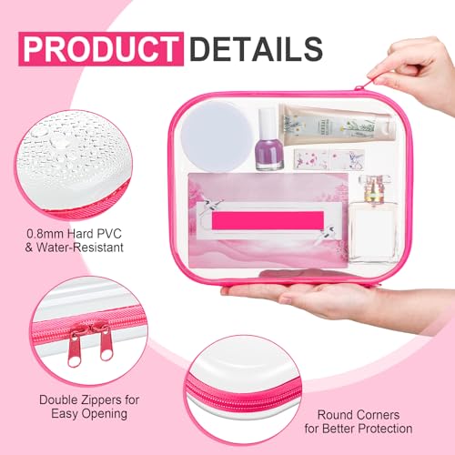 Image of Hoolerry 4 Pcs Hard Clear Zipper Case Makeup Bags Plastic Zipper Pouch Transparent Storage Box Containers for Cosmetics, Snacks, Building Blocks, Puzzles(Clear,9.8 x 7.9 x 2 in,Fluorescent)