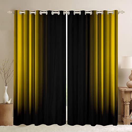 Geometric Abstract Ombre Curtains Men Adults Teens Yellow and Black Striped Window Curtains for Bedroom Living Room Kids Boys Girls Simple Modern Window Drapes Treatments 42W X 84L,2 Panels