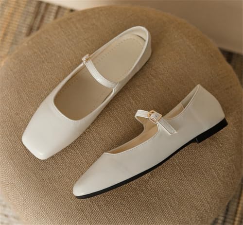 Women's Leather Flats Square Toe Dress Shoes Retro Soft Mary Jane Flats Comfortable PU Ballet Dance Shoes with Buckles4