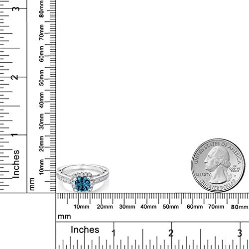 Gem Stone King 925 Sterling Silver London Blue Topaz And White Created Sapphire Engagement Ring For Women (1.76 Cttw, Cushion 6Mm, Gemstone Birthstone, Available In Size 5, 6, 7, 8, 9) #TOP3
