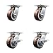 Heavy Duty Large Top Plate Polyurethane on Polyolefin Swivel Caster Set of 4 w/5" x 2" Maroon Wheels - Includes 2 Swivel with Brakes & 2 Swivel - 3000 lbs Total Capacity - Service Caster Brand