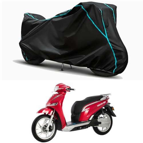 Image of Waterproof Bike Body Cover Compatible for | Okinawa Okhi90 STD | Taffeta Fabric, Sky Piping Design, Bottom Elastic Fit | Dustproof, Sun UV & Rain Protection for All Weather.