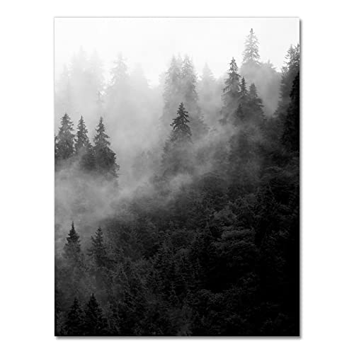 Wall Art Zwart-wit Natuur Prints Bos Boom Posters Mistig Bos Landschap Canvas Schilderij Foto Woonkamer Decor 70x100cm (28x39in) x2 Frameloos - Afbeelding 6