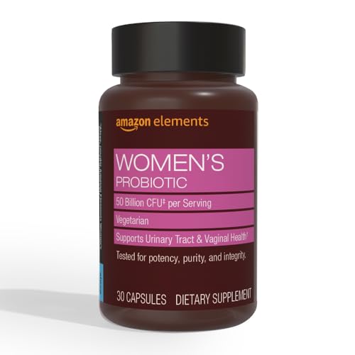 Amazon Elements Womens Probiotic 50 Billion CFU 7 Strains Blend Supports Urinary & Vaginal Health 30 Capsules