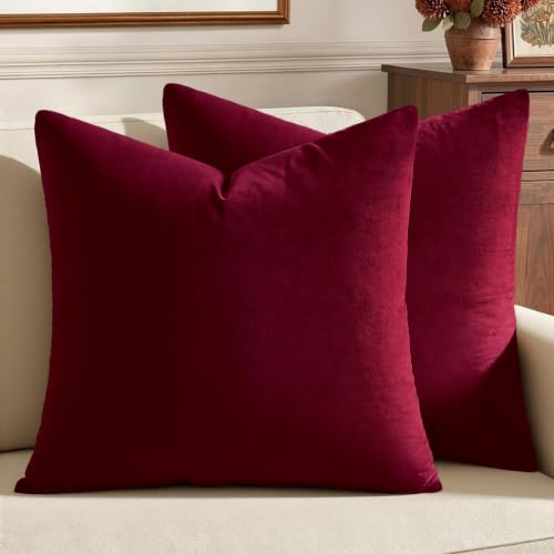 MIULEE Pack of 2 Velvet Soft Solid Decorative Throw Pillow Covers Burgundy...