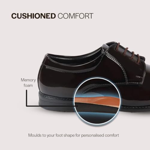 Image of FAUSTO Men's Patent Leather Party Formal Textured Strip Lace Up Shoes