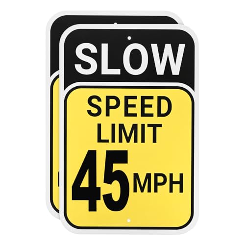 M METERXITY 2-Pack Aluminum Speed Limit 45 MPH Sign, 12" x 8", Yellow, Simple, Functional Style, Weather Resistant, Waterproof, Rust Free, Traffic Sign with Pre-Drilled Holes for Outdoor/Indoor Use