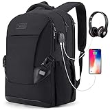 Tzowla Travel Laptop Backpack Waterproof Business Work School College Bag Daypack with USB Charging&Headphone Port for Men Women Boy Girl Student Durable Luggage Backpacks Fit 15.6/17Inch(Black)