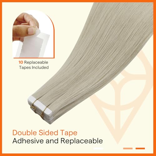 Image of Full Shine Virgin Tape in Hair Extensions Human Hair Color White Blonde Double Sided Insert Virgin Hair Invisible Tape in Extensions Blonde Hair Extensions 20Pcs 30G 12Inch for Chic Makeover