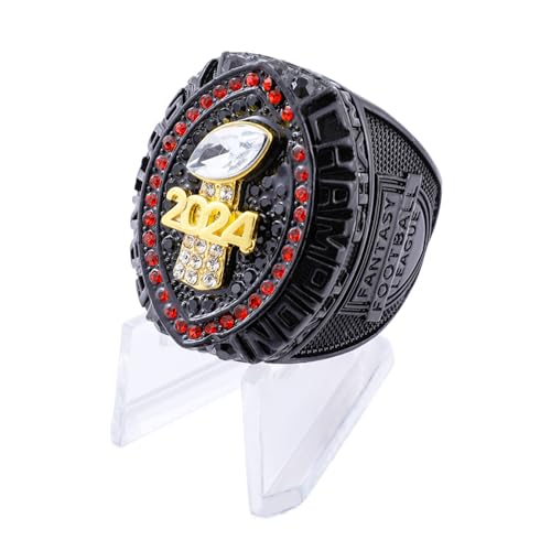 guancrown 2024 Fantasy Football Championship Trophy Ring Award Prize Sports Winner FFL Champion Ring (size 14, ring and stand)