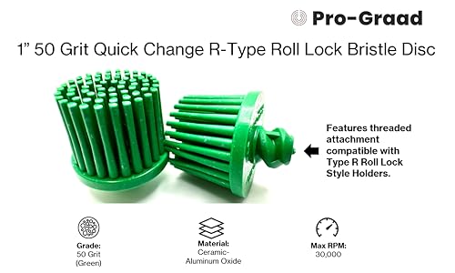 Image of 5 Pack 1 inch 50 Grit Green R-Type Bristle Disc | Ceramic-Aluminum Oxide Abrasive Bristle Disc with Quick Change Roll Lock, Pack of 5, Green