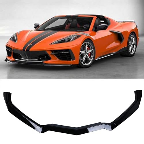 3PCS Front Bumper Lip and Front Splitter Kit FIT 2020-2023 Corvette C8 Stingray, Gloss Black ABS Exterior Protector Replaces Factory Style Front Lip, 3-Piece Segmented Splitter