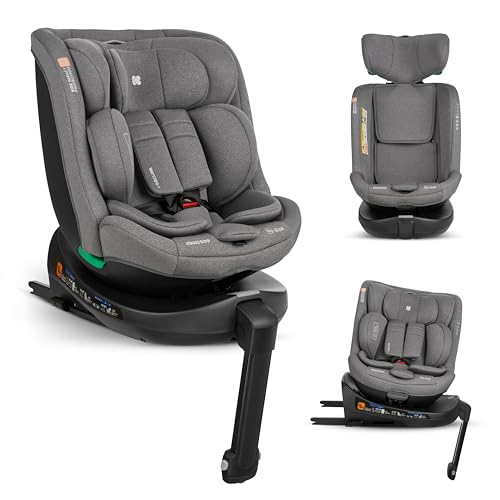 Kikkaboo Silla De Coche I-Size I-Secure, 40-150 Cm, Silla Coche Bebé Grupo 0 1 2 3 Isofix, De 0 A 12 Años, De 0 A 36 Kg, Giratoria 360 , 12 Posiciones Reposacabezas, Gris Claro