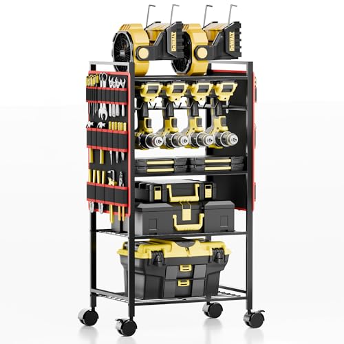 CFMASTER 5 - Tier Power Tool Organizer Cart - 300 lbs Heavy Duty Utility Rack Shelf Rolling Drill Holder & Tool Storage Cart on Wheels for Garage Workshop Ideal Gift for Men (no Power)