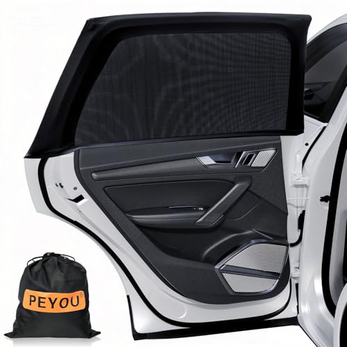 PEYOU Car Window Shades for Baby 2 Pack, Stretchable & Breathable Spandex Rear Side Car Sun Shade for Camping, Blocks Uv Rays & Sun Glare for Kids/Adults/Pets - 44.9X19.7 Fits 99% Cars