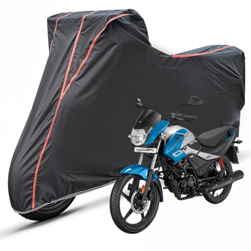 Image of Two Wheelers Bike Body Cover Compatible for Hero Passion PRO i3s, UV Resistant, Dustproof, Triple Stitched, Elastic Bottom, Red Piping Motorcycle Cover (Black, Pack of 1)