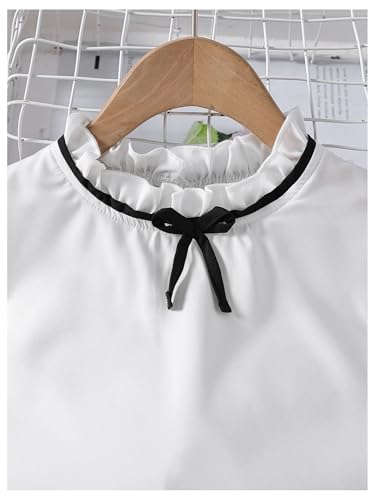 Image of Floerns Girl's Two Piece Outfit Ruffle Trim Sleeveless Blouse Bow Front Belted Pants Set Black and White 8Y