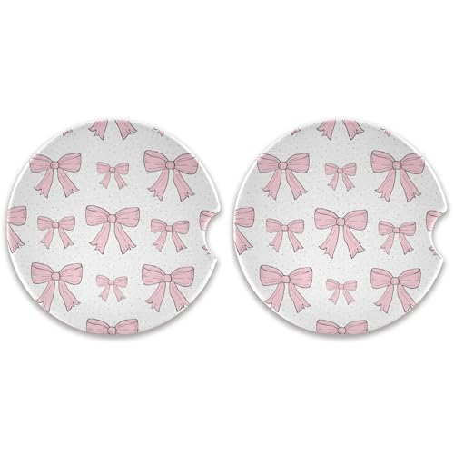 Portavasos de Auto 2 Unidades, Diseño Pink Bows 2.5 in miniatura 1