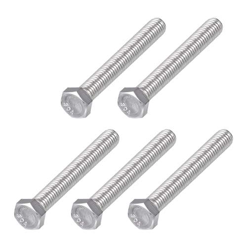 METALLIXITY Hex Head Bolts (3/8-16 x 2-3/4") 5Pcs, 304 Stainless Steel 18-8, Fully Threaded, External Hex Drive, Plain Finish, Hex Head Screw Bolt, Silver