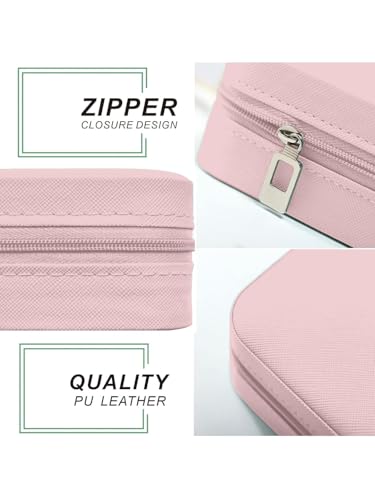 Image of Cortina Small Pu Leather Jewellery Organiser Box | Portable Travel Jewelry Storage Case For Women & Girl - Ring, Pendant, Earring, Necklace, Bracelet - Pink