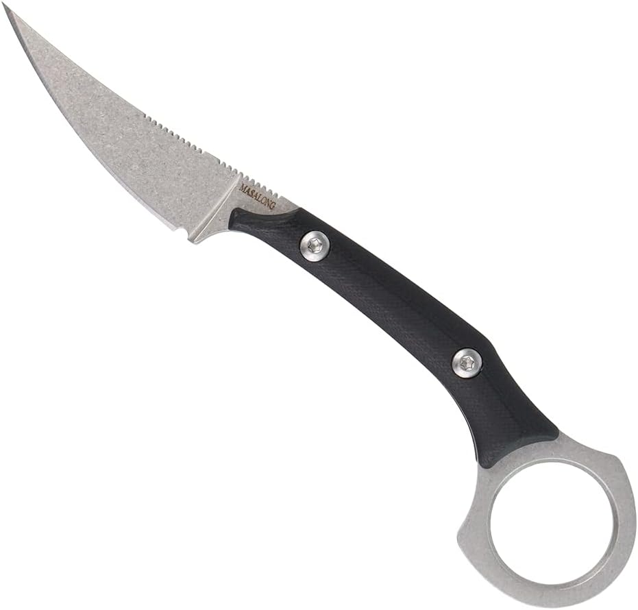 MASALONG Boar tusks kni225 karambit mini Tactical knife (white stone wash)