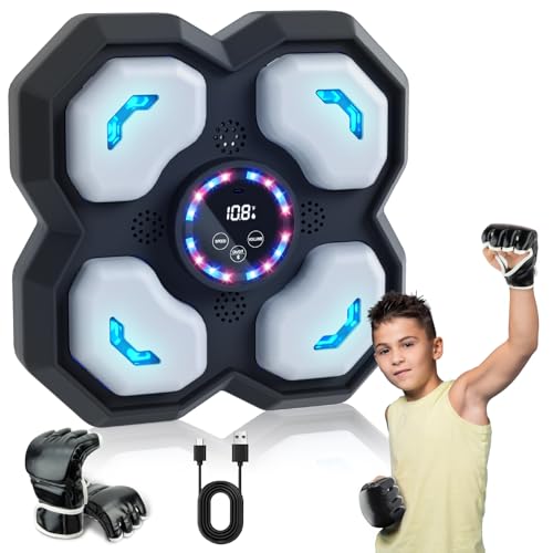 snookids Music Boxing Machine - Máquina electrónica de boxeo para niños, luz LED, con guantes de boxeo, dispositivo deportivo inteligente con 9 modos de velocidad, control de volumen, modo de conteo